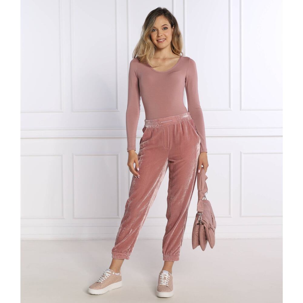 Marella Monochrome Velour Jogger Sweatpants Elastic Waist Y2K Velvet Pink Sz 8